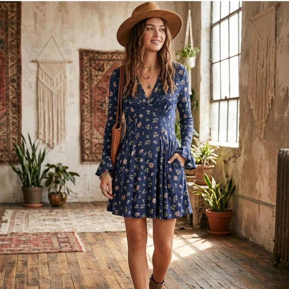 Free People Good Days Long Sleeve Minidress Size X-Small NWT